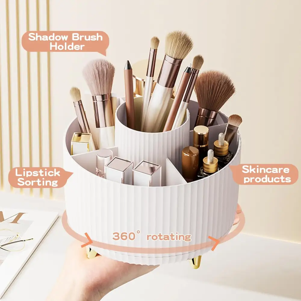 360 Rotating Makeup Brush Holder & Organizer Countertop Storage