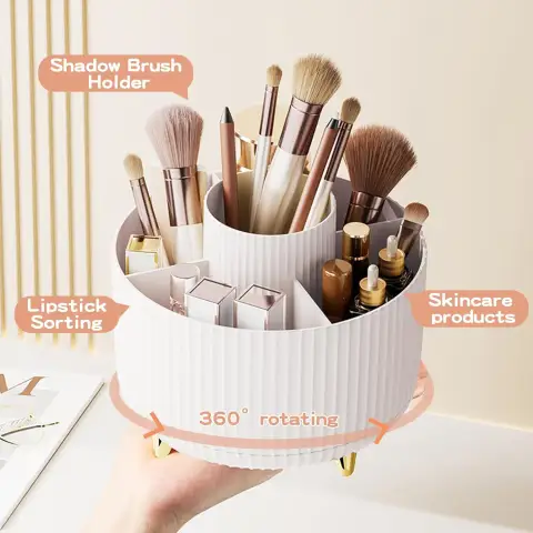 360 Rotating Makeup Brush Holder & Organizer Countertop Storage