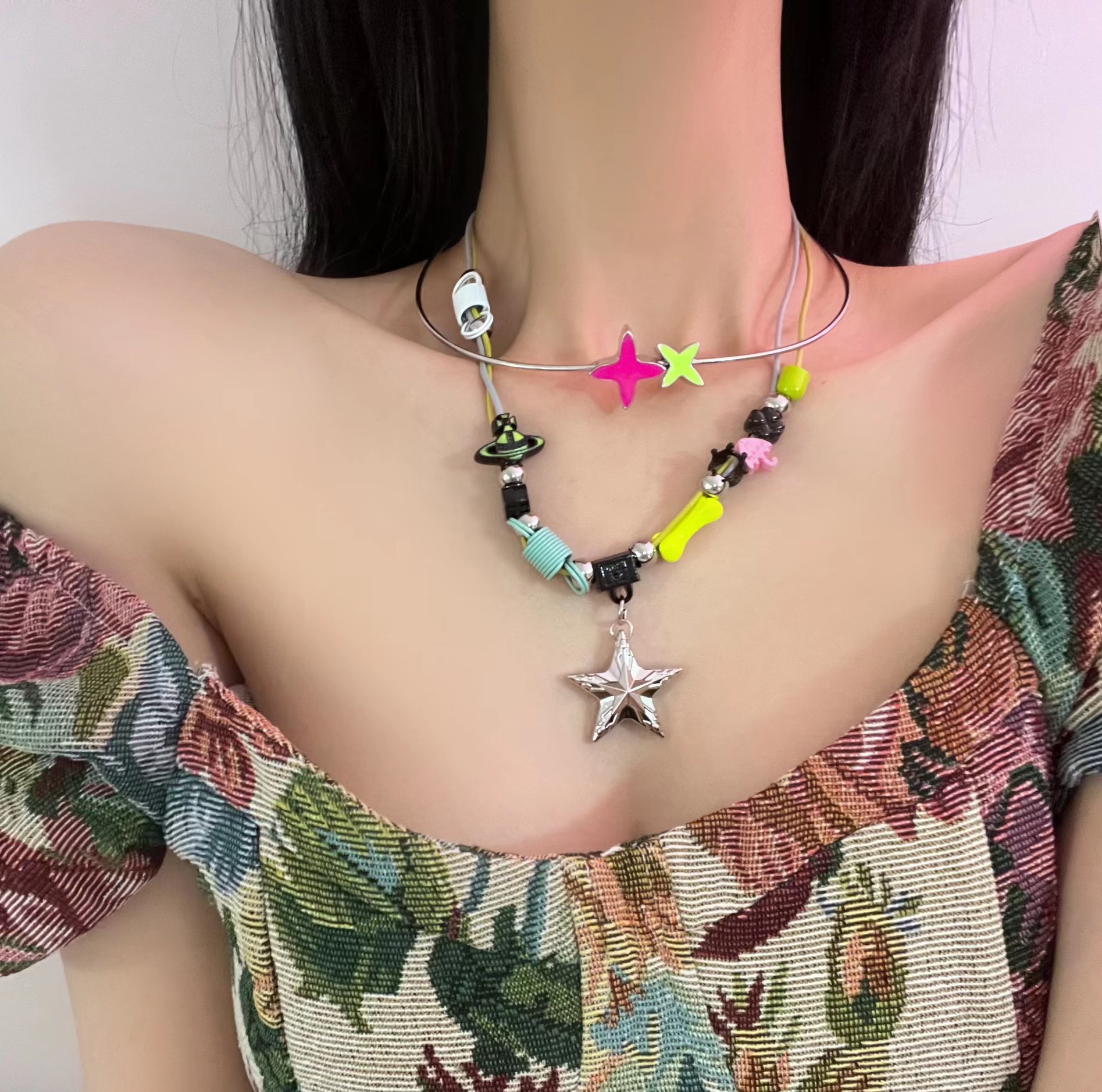 Design Color Beaded XINGX Pendant Necklace