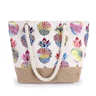 Women's Simple Pineapple Cotton Shopping Shoulder Bag - Colorful
