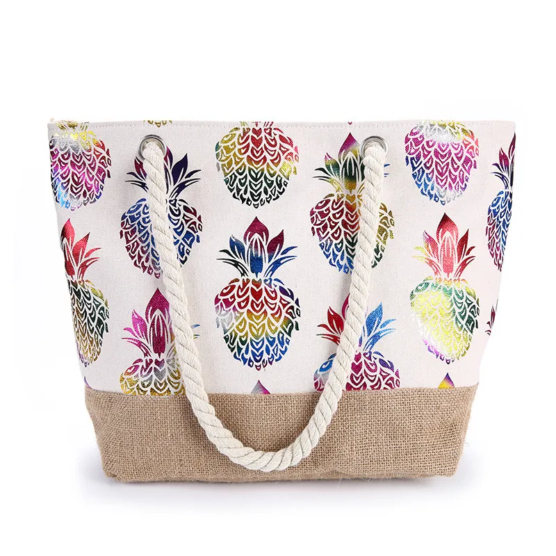 Women's Simple Pineapple Cotton Shopping Shoulder Bag - Colorful