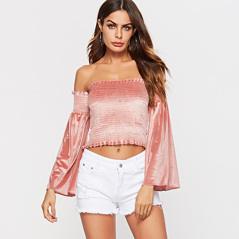 Title 5, Tube Top Cropped Blouse With Flared Sleeves And...