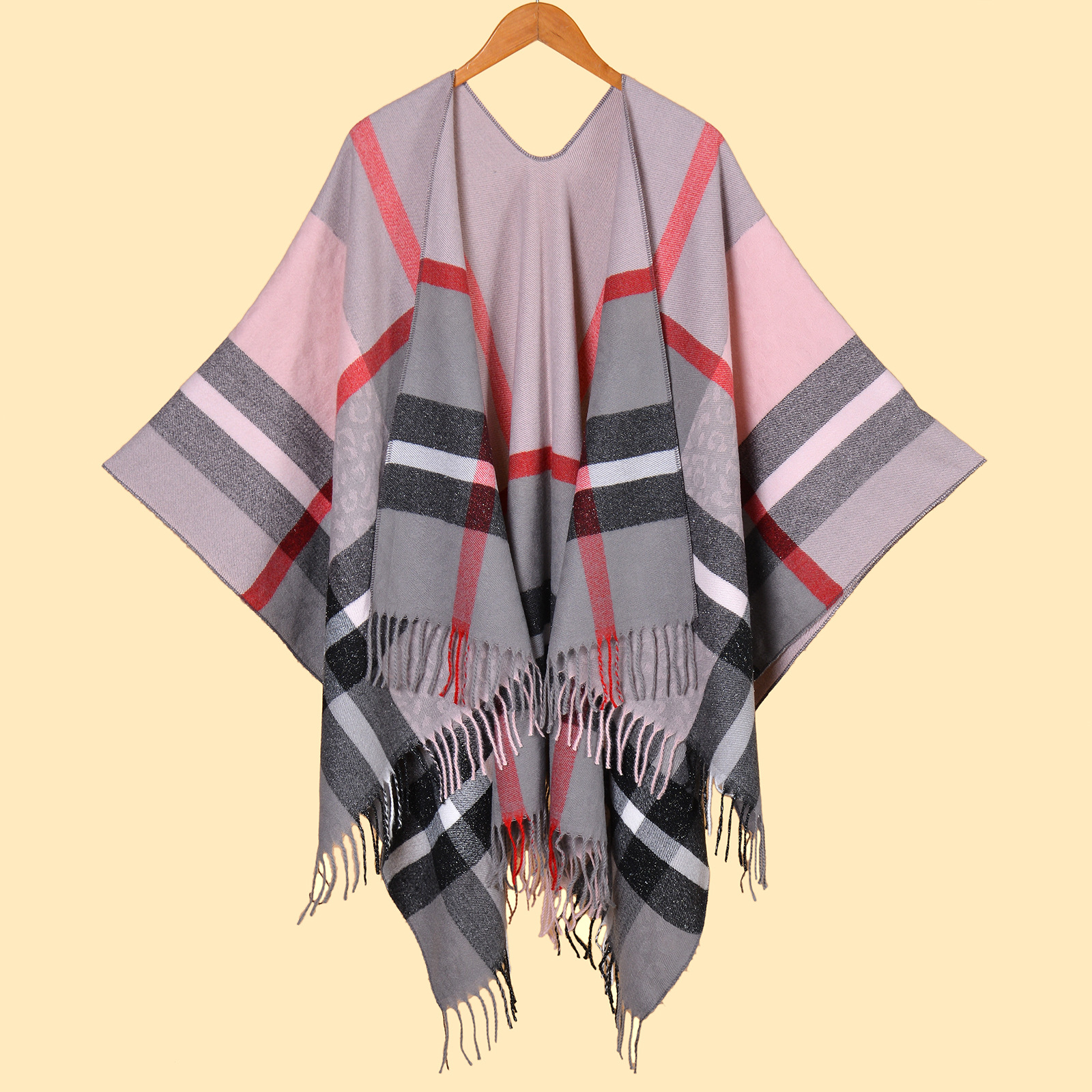 Women's Plaid Leopard Shawl, Street Split Jacquard Warm Scarf Poncho