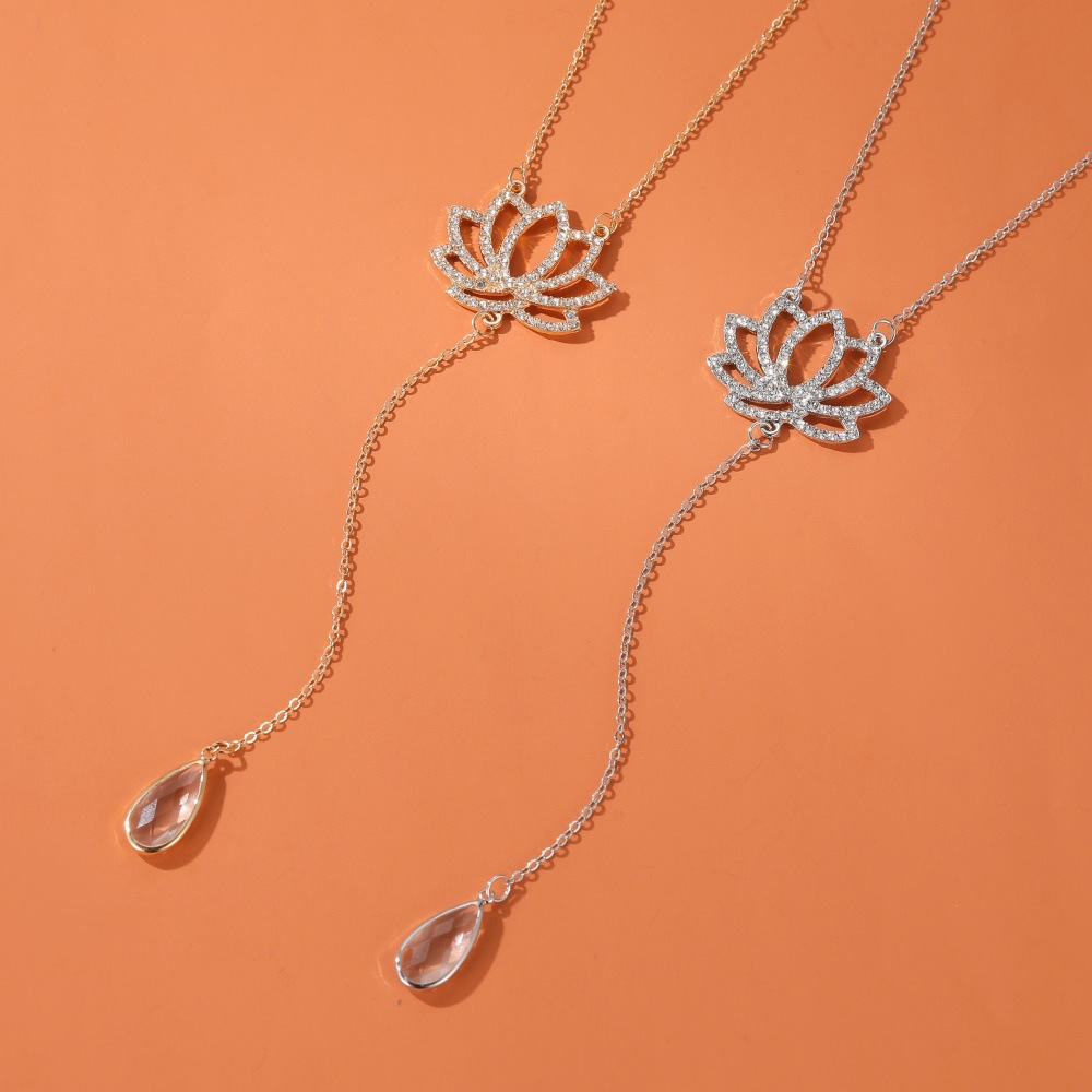 Lotus Necklace Female Water Drop Tassel Flower Pendant Y-shaped Long Clavicle Chain