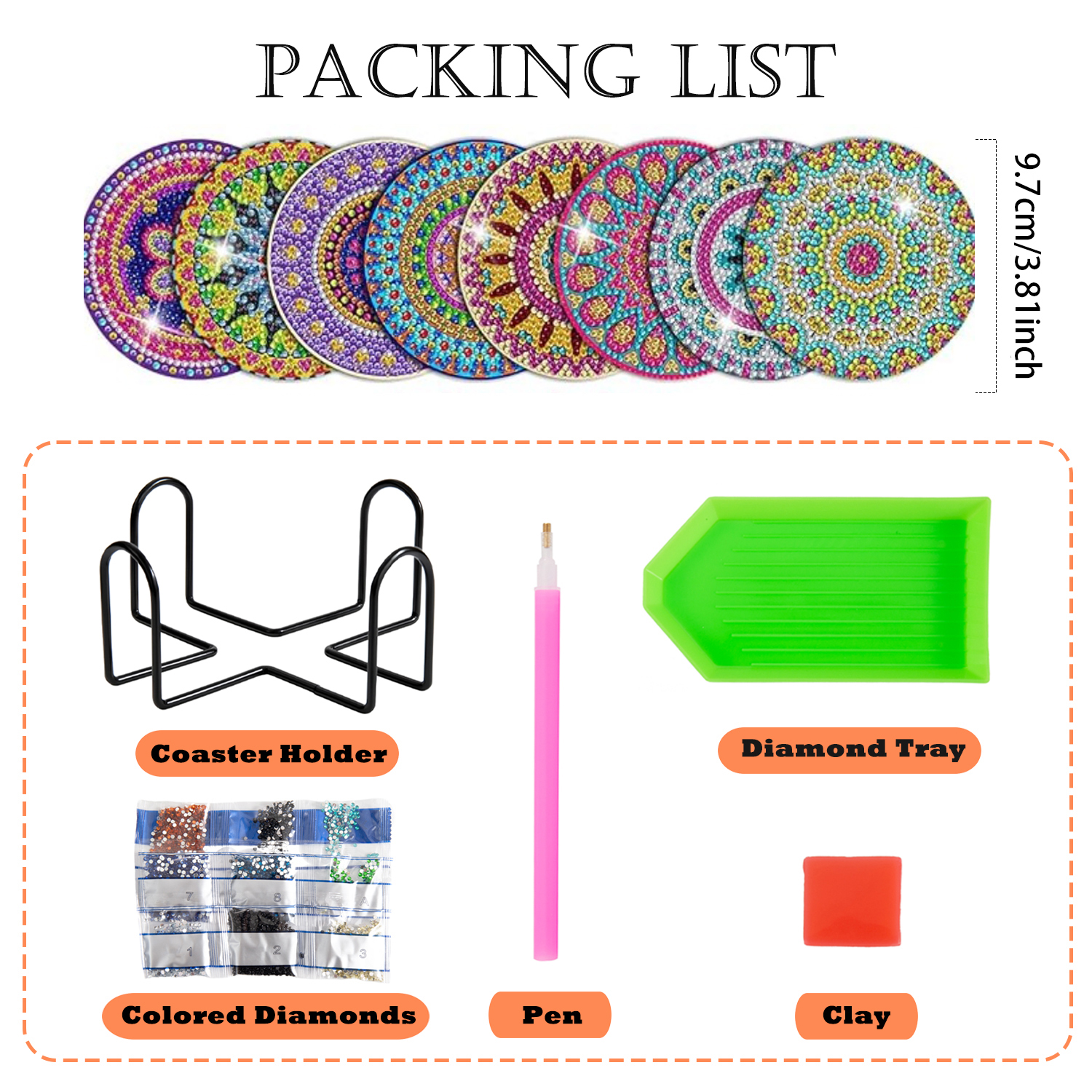 Diamond Art Drawing Coaster With Bracket, DIY Mandala Pattern Diamond Art Coaster, Suitable For Adults And Beginners Diamond Drawing Kit, Diamond Kit Craft Supplies, Exquisite Gifts For Frien
