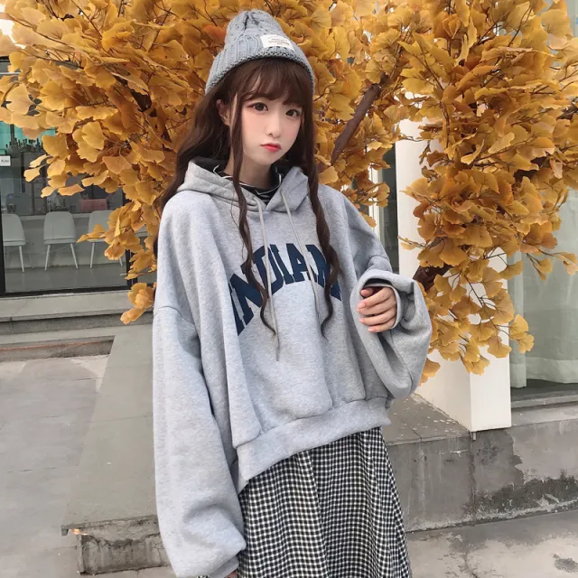 Sweatshirt Women's Hooded Pullover Thicken Plus Fleece Hoodie Grey - Shop at LoveMi
