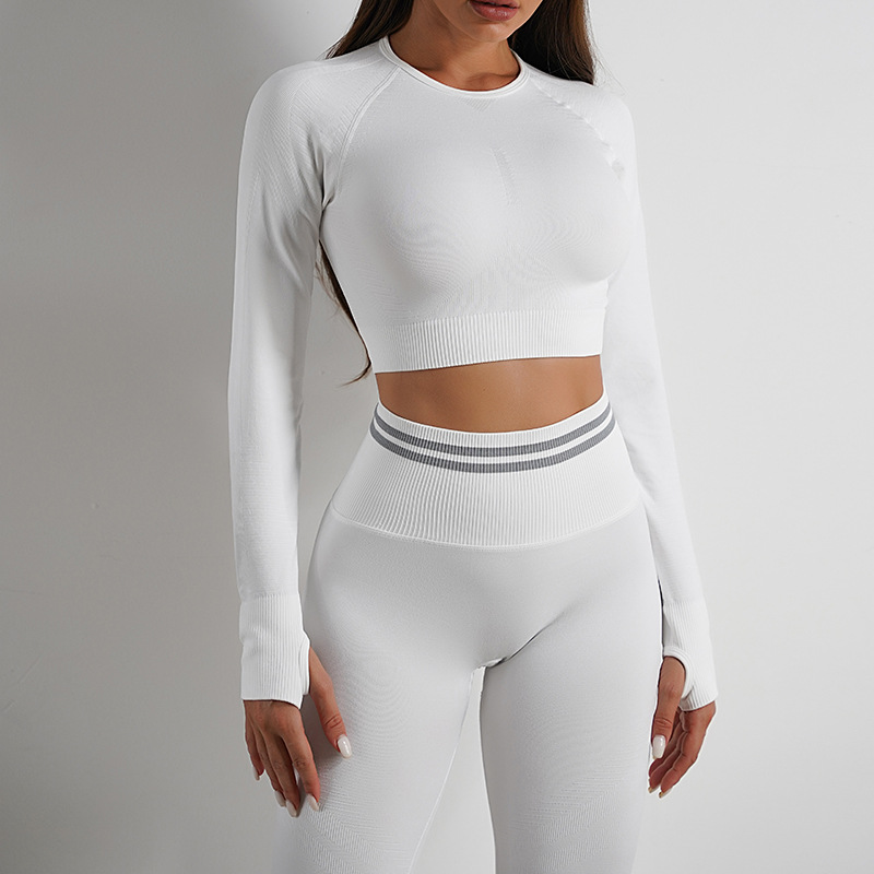 Women Seamless Workout Outfits Sport Long Sleeve And Legging White