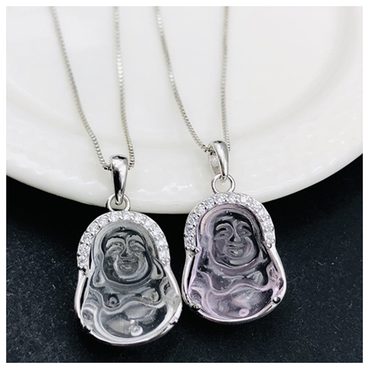 Silver Necklace Ethnic Style Diamond Buddha Pendant