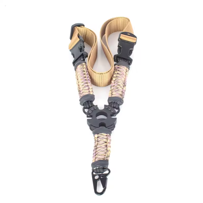Hand Woven Nylon Safety Lanyard Single Point Adjustable Quick Release Tactical Sling With Metal Hook Durable Hunting Use