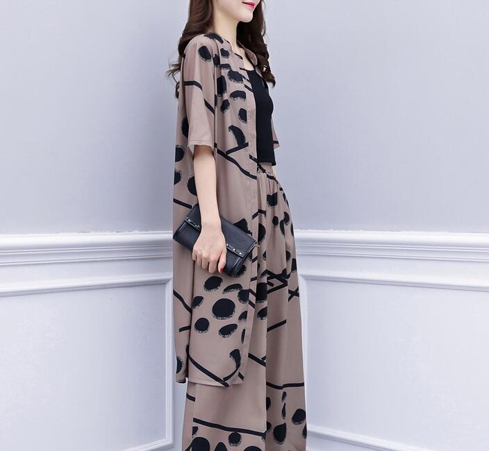 Casual Plus Size Cardigan Top Wide Leg Pants Suit