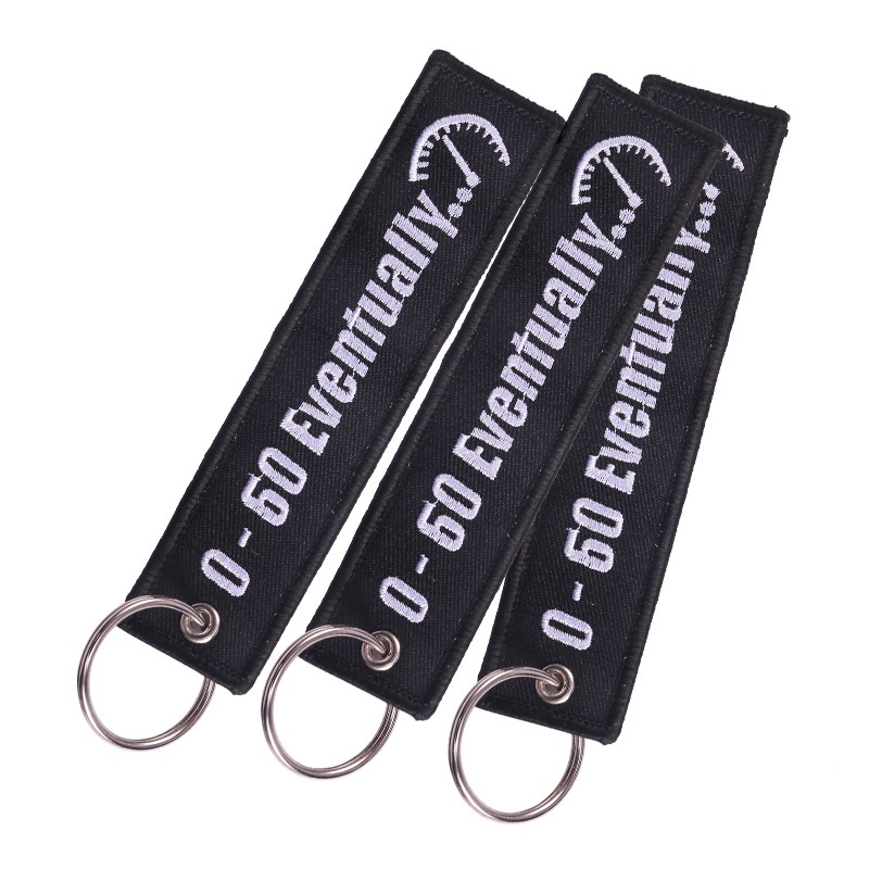 Personalized Motorcycle Keychain Black Background White Word Embroidered 0-60… — image 1