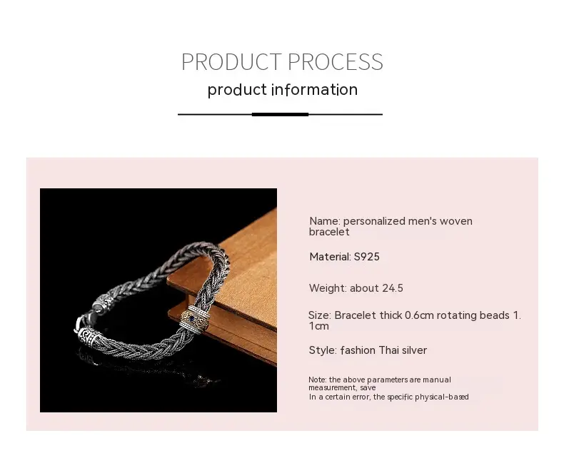 S925 Rotating Six-word Mantra Thai Silver Retro Distressed Bracelet