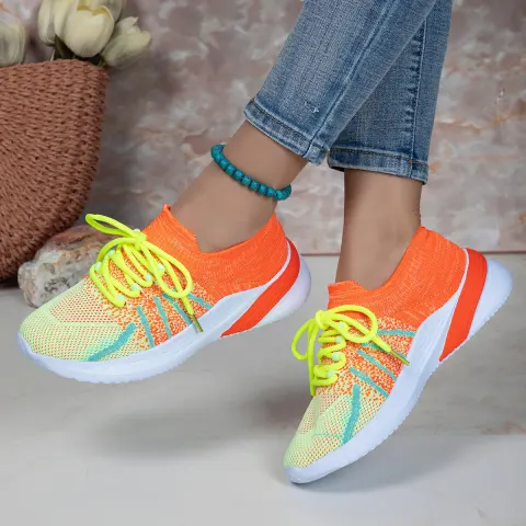 New Lace-up Sports Shoes Women Color-matching Breathable Mesh Running