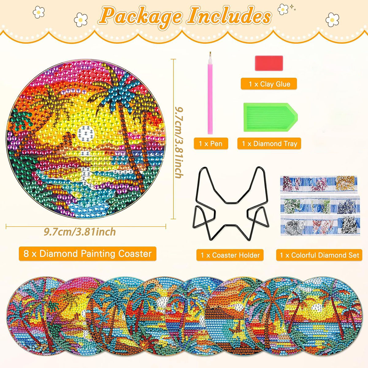 Diamond Art Drawing Coaster With Bracket, DIY Landscape Pattern Diamond Art Coaster, Suitable For Adults And Beginners Diamond Drawing Kit, Diamond Kit Craft Supplies, Exquisite Gifts For Fri