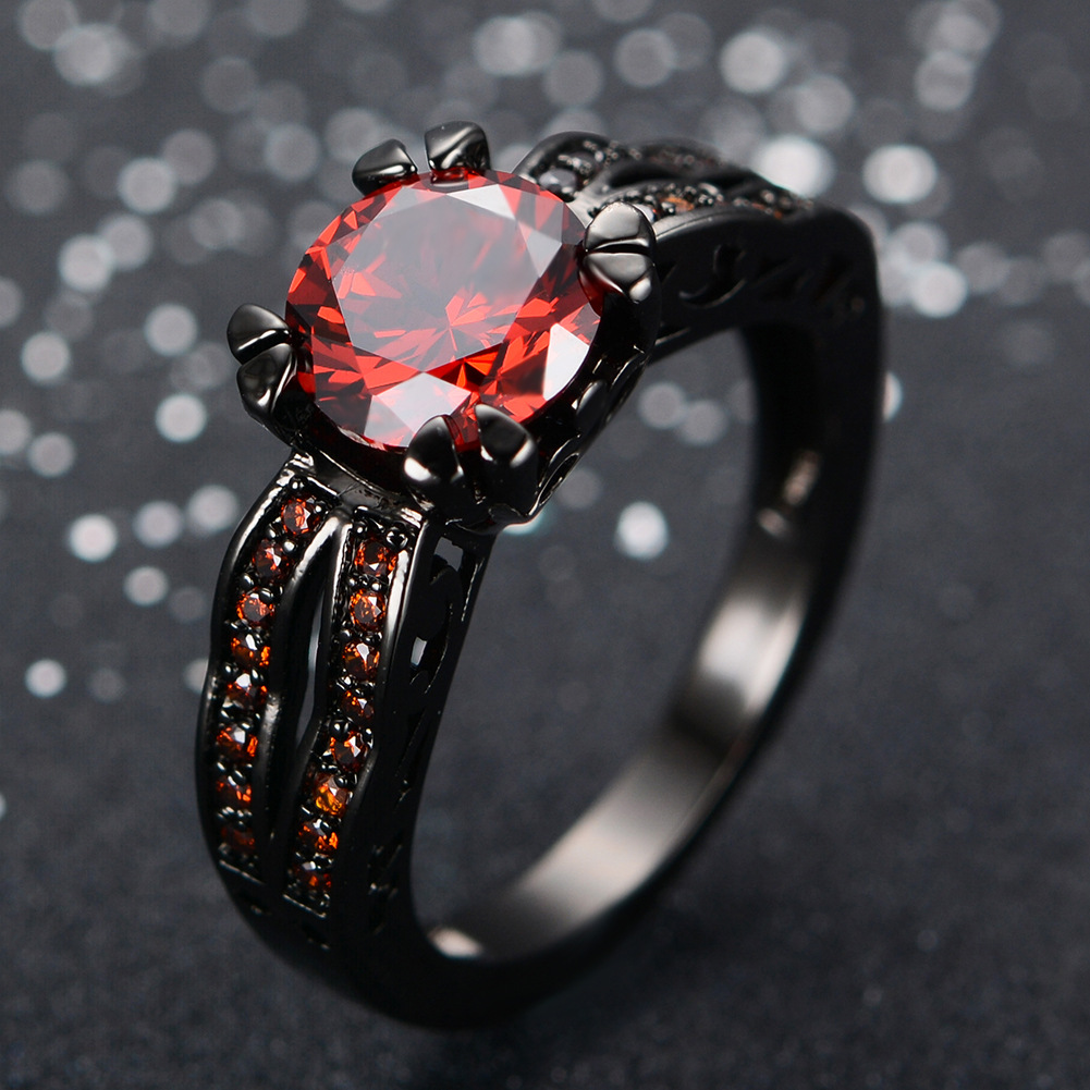 Title 4, Retro Black Gold Pomegranate Red Diamond Ring F...