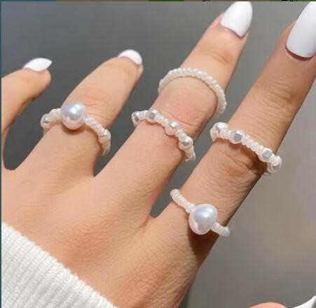 Title 1, Womens White Pearl Rice Bead Ring, a delicate ...