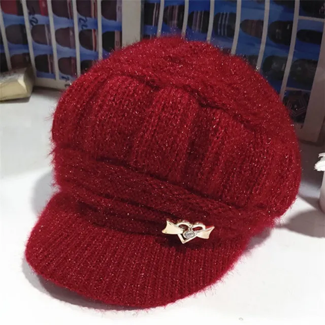 Thickened Knitted Wool Warm Women's Beret Claret Red - Shop at LoveMi