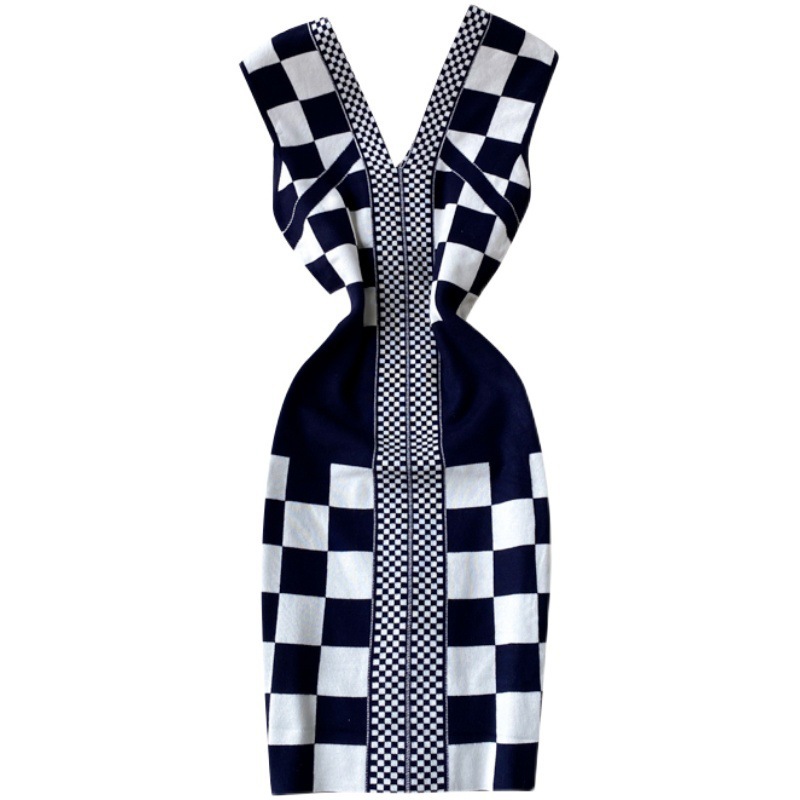 Checkered Pinched Navy and White Dress Blue - Shop at LoveMi