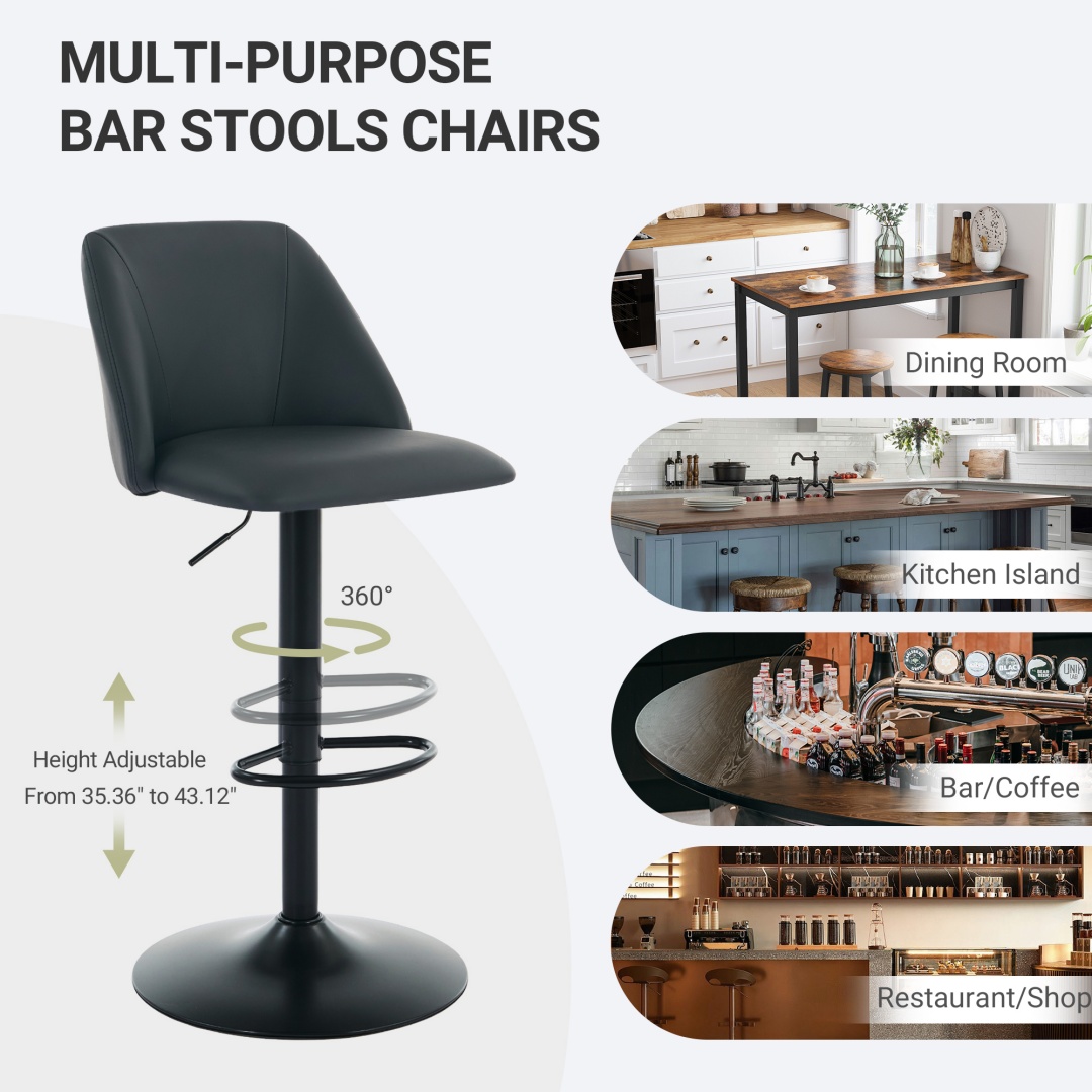 Swivel Bar Stools Upholstered Adjustable Barstools Counter Heigh For Bar, Dining Room, Set Of 1, Beige image 21