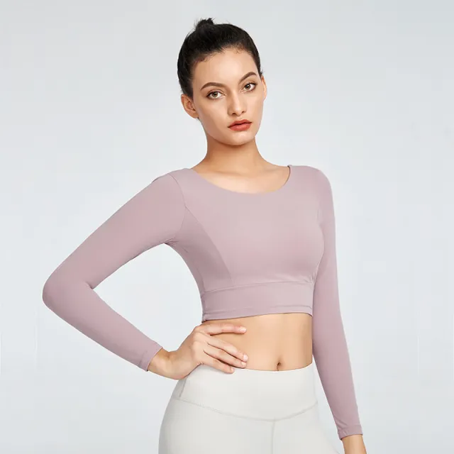 Tight T shirt With Chest Pad Long Sleeve Yoga Wear Purple - Shop at LoveMi