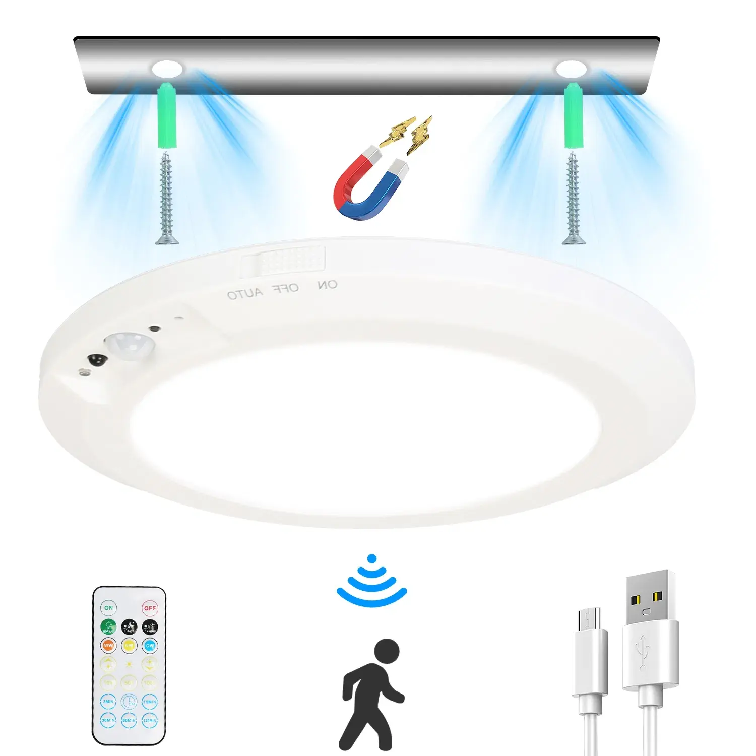 Magnetic Flush Ceiling Light Rechargeable Motion Sensor