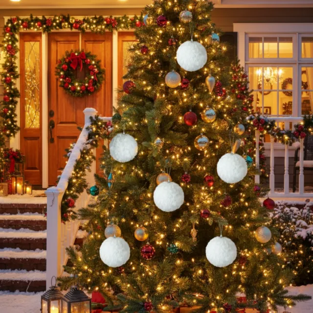 Set 4in Christmas Ball Ornaments Cream Ruffle Tree Hanging Decorations For Holiday Home Party Wedding Indoor Outdoor Decor White - Shop at LoveMi