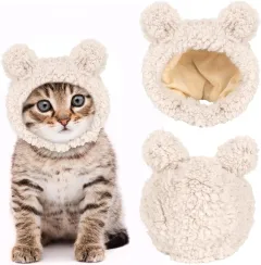 Cute Cat Costume Bear Hat For Cat Warm Soft Small Pet Headwear - White - View 1