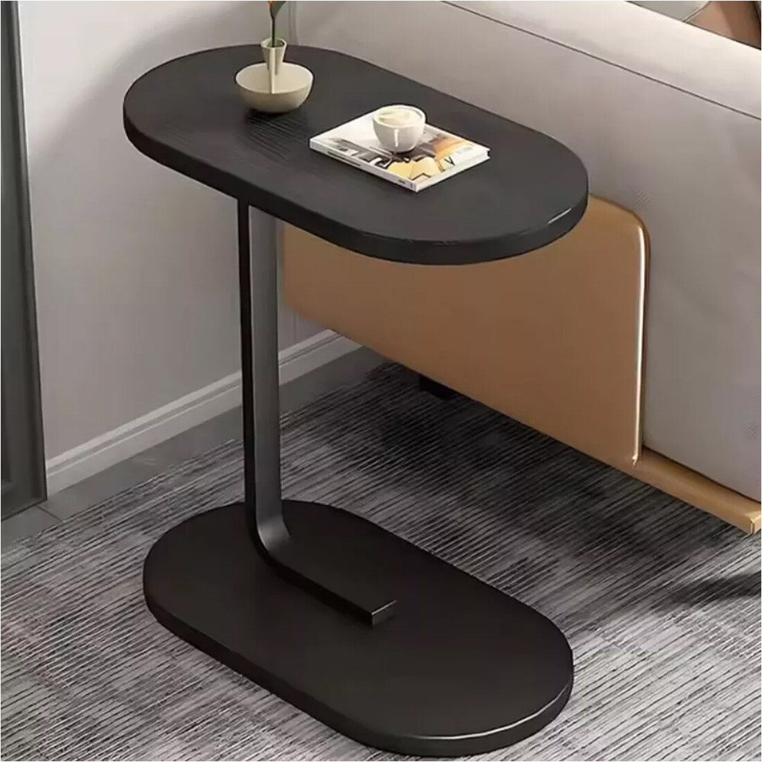 C-Shaped Compact Sofa Side End Table Coffee Laptop Table