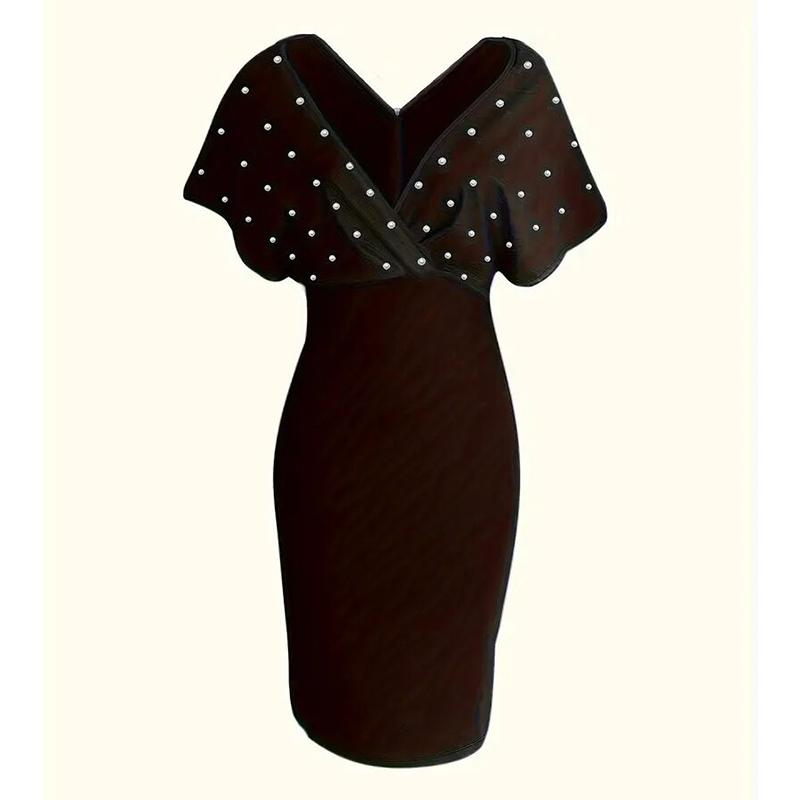 Women's Elegant Deep V Neck Wrap Bodycon Dress Back Zipper Pencil Midi Dress - Image 25