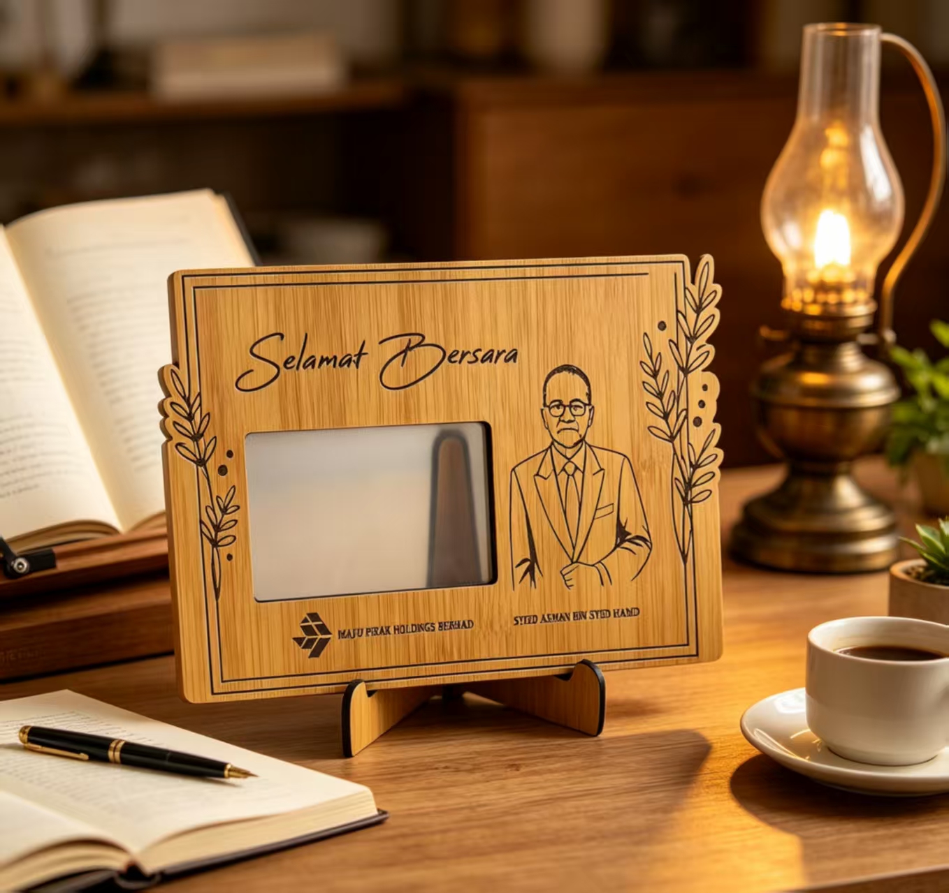 Cadou personalizat de pensionare din bambus, placă de portret și text gravată cu laser, Cadou personalizat de pensionare din lemn cu suport