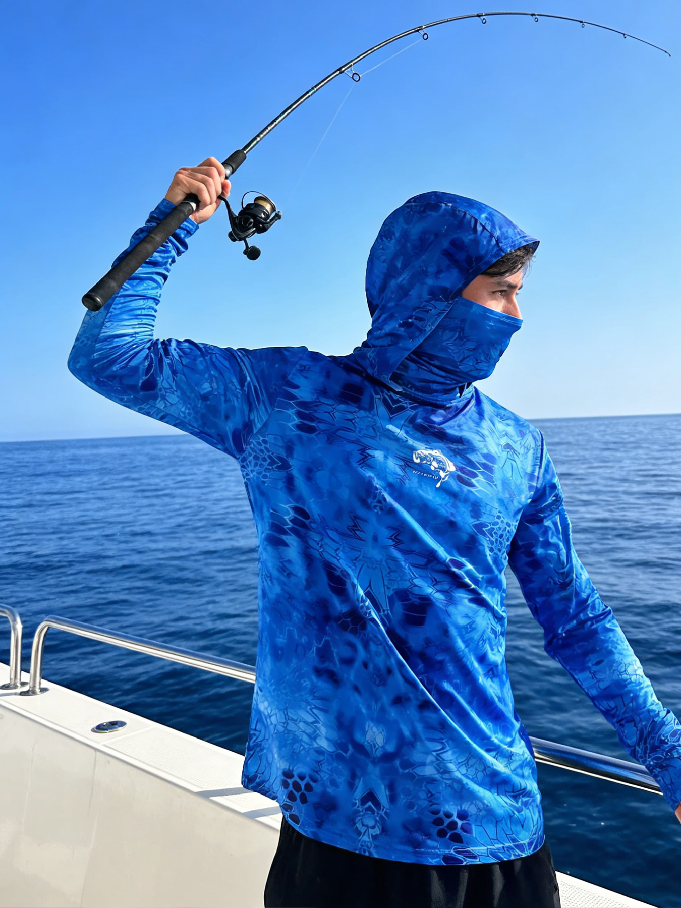 Fishing Hoodie UPF 50 Anti UV Sailing Shirt Surfing Face Cover Neck Summer Men Long Sleeve Hunting Jersey Camisa De Pesca Performance Fish Gear Beach Tops Wear Climbing Uniform Angling