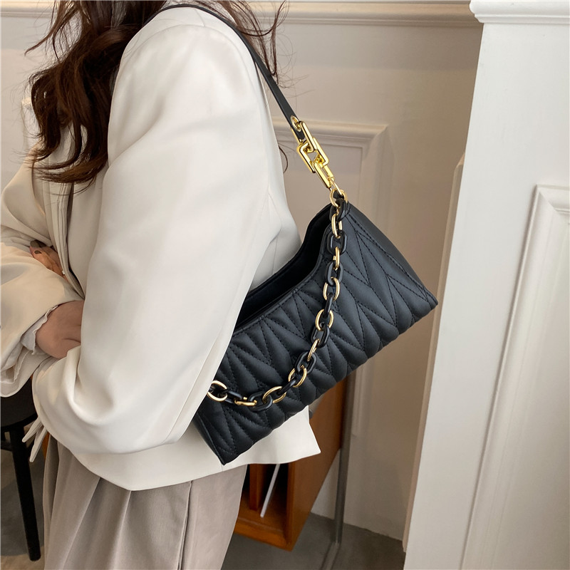 Pleated Baguette Underarm Stylish Chain Shoulder Bag