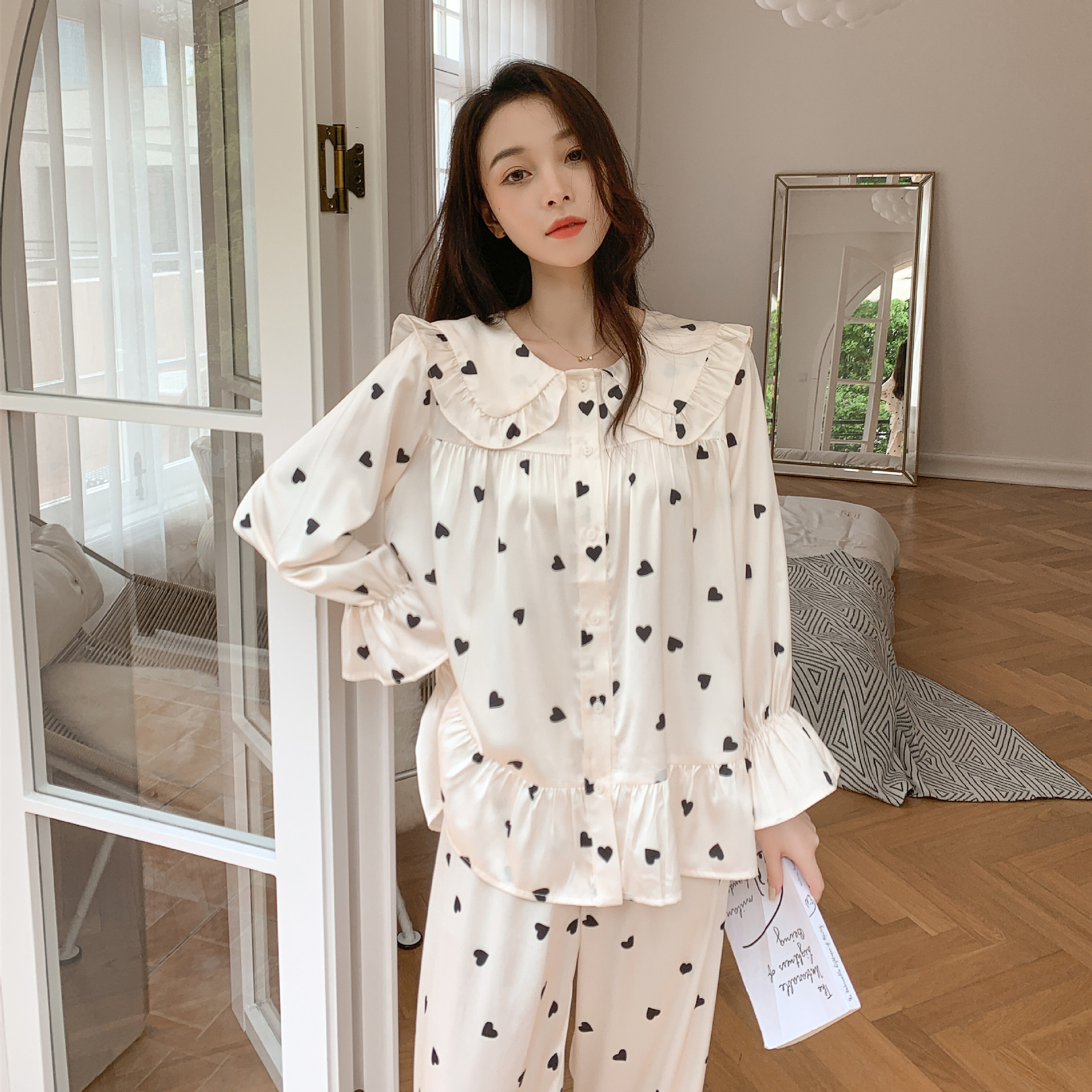 Style Pajamas Women's Korean Version Doll Collar Girl Long-sleeved Suit Loose Home