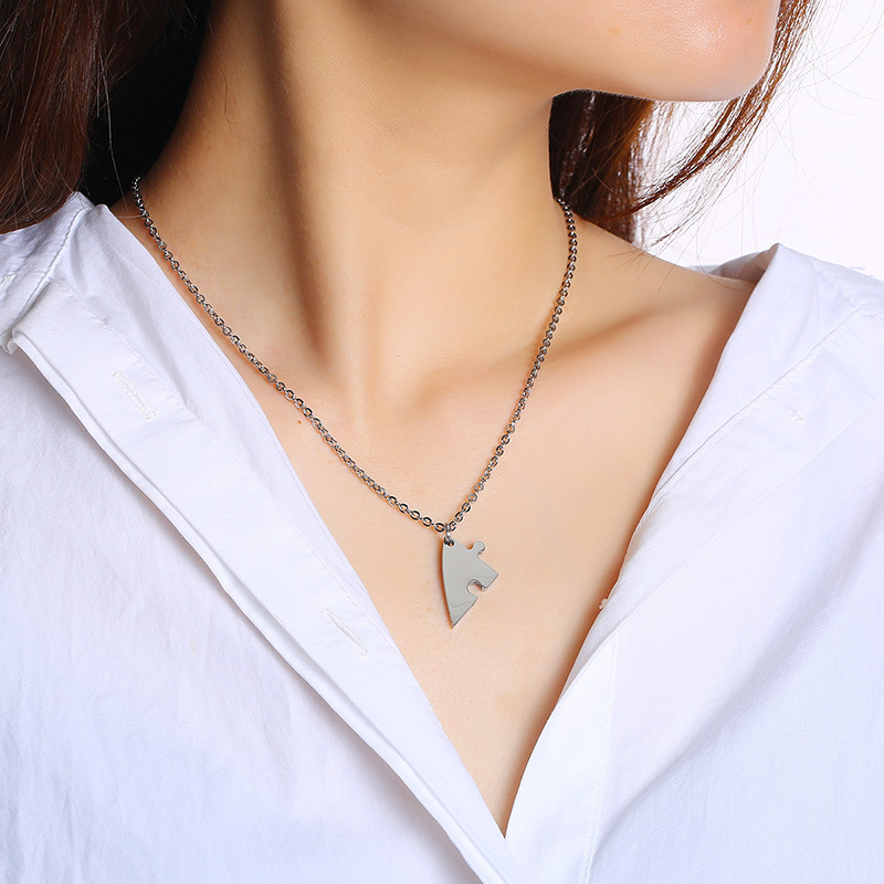 Titanium Steel Heart-Shaped Friendship Pendant Two-Piece Jewelry