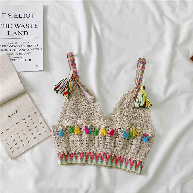 Ethnic Style Knitted Suspender Top For Women's Summer