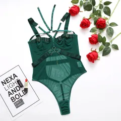 Three-point Lace Black Women's One-piece Underwear - Green - View 1