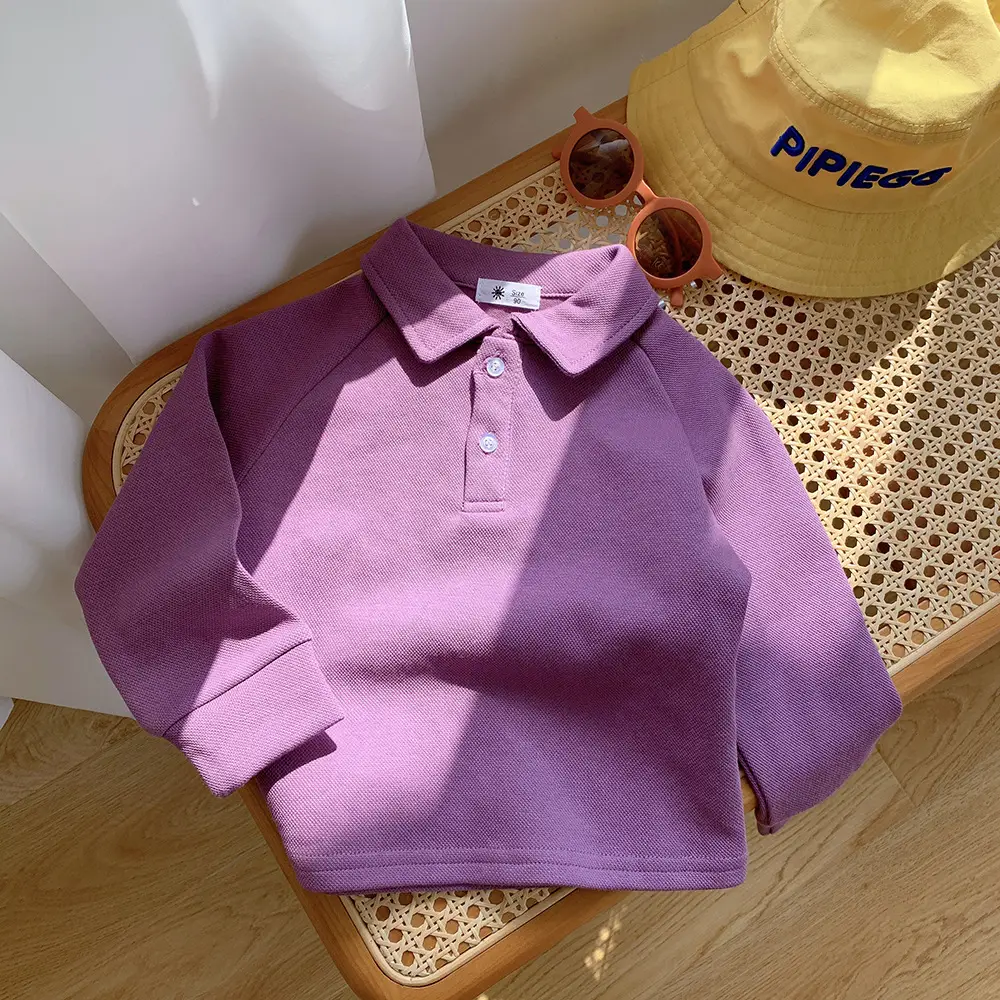 Polo Shirt Boys And Girls Foreign Style Lapel Solid Color