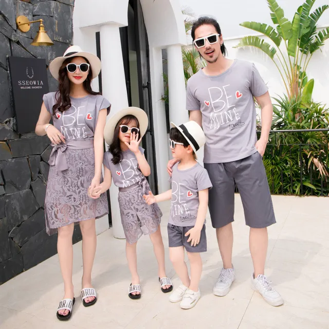 Mother And Child Suit Mother And Daughter Lace Short sleeved Summer Dress Grey - Shop at LoveMi