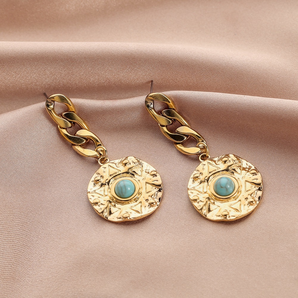 Chain Coin Turquoise Sun Earrings Gold Earrings