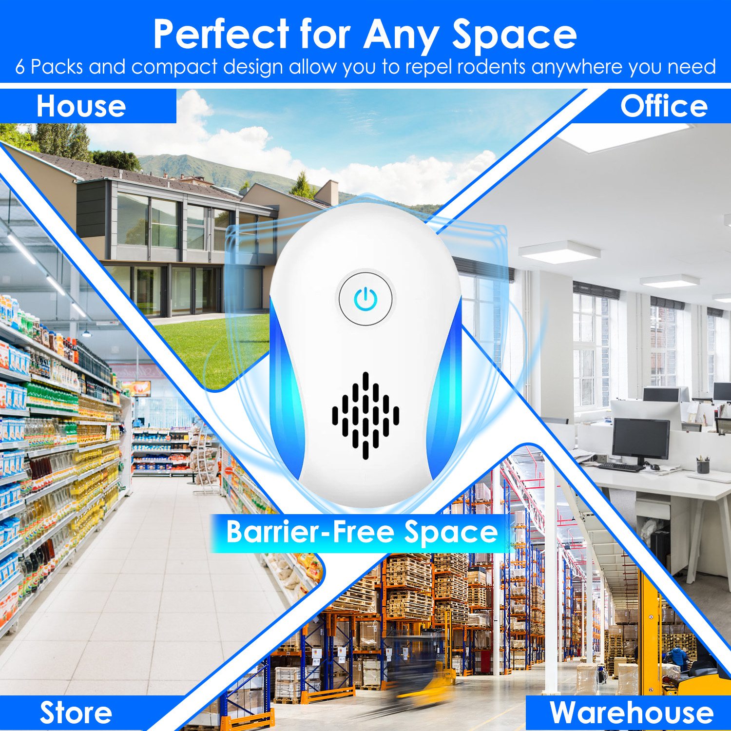 6 Packs Ultrasonic Pest Repellers Electric Plug-In Indoor Pest Control Mouse Repellent Chaser Deterrent Rodent Chaser With 2 Modes For Home Kitchen Office Warehouse Hotel 10