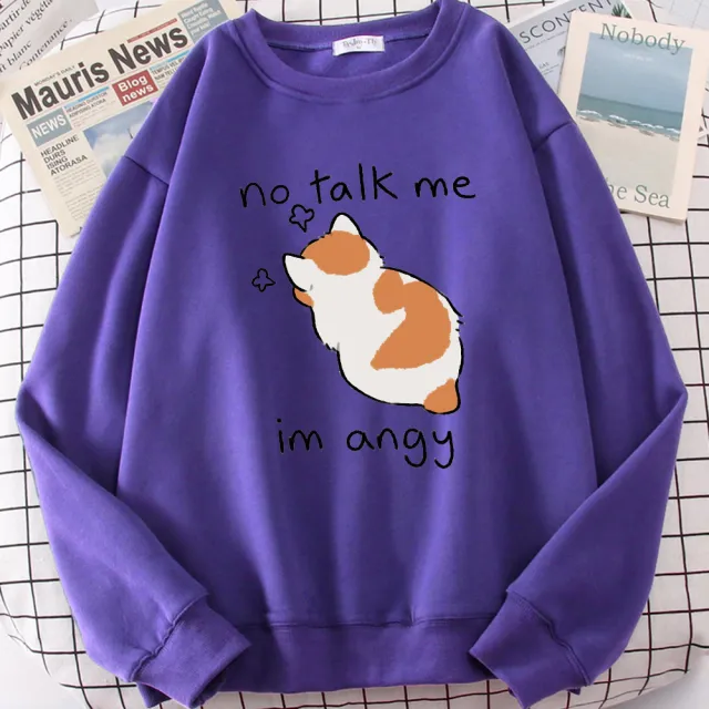 Chic Casual No Flattering Cat Print Crew Neck Sweatshirt 1Purple - Shop at LoveMi
