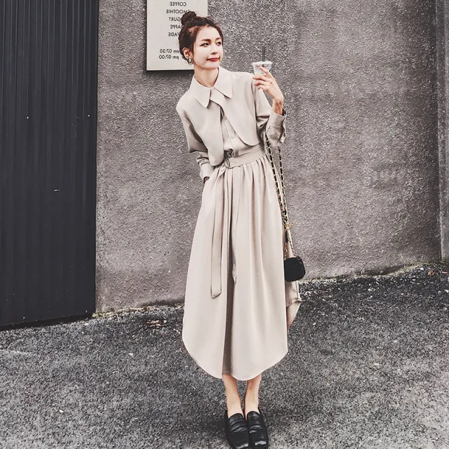 Light Familiar And Gentle Style Long Skirt French Knee length Shirt Light Beige - Shop at LoveMi