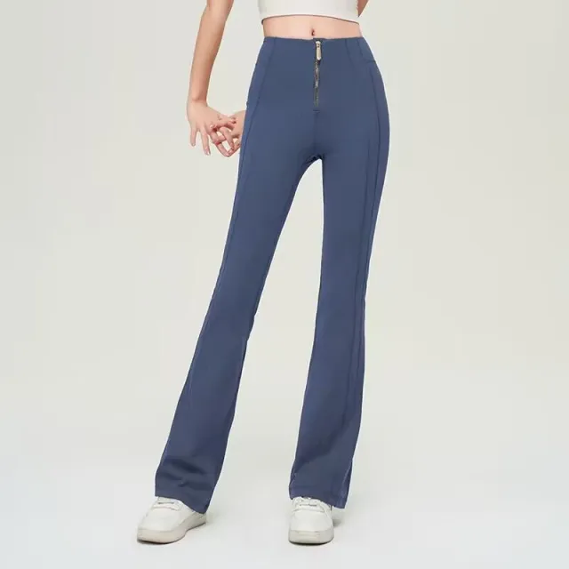 High Waist Zipper Bell bottom Trousers For Women Slimming Butt Lifting Flared Leggings Sports Gym Fitness Yoga Pants Quick drying Blue - Shop at LoveMi