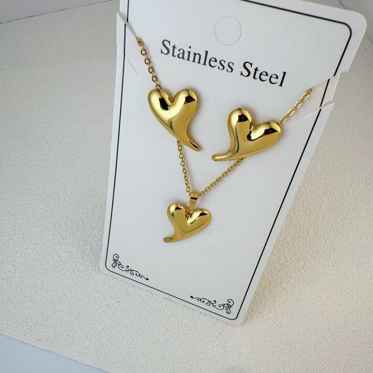 New Stainless Steel Plated 18k Gold Necklace Earring Set