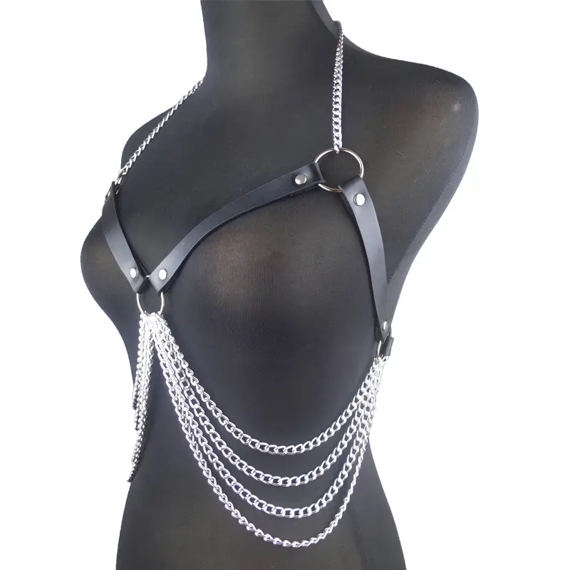 New Punk Leather Top With Chain Fringe