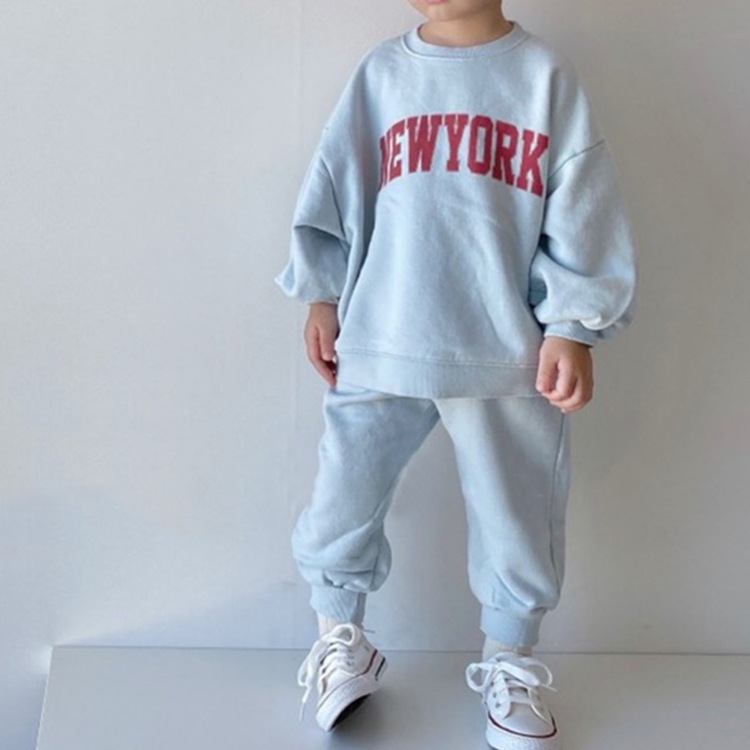 Letter Print Long-sleeved Pullover Sweater And Trousers Suit For Boys And Girls