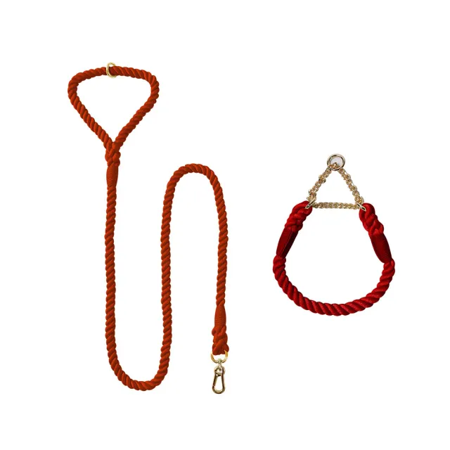 Woven Cotton Pet Dog Leash Collar Set Wine Red Gold - Shop at LoveMi