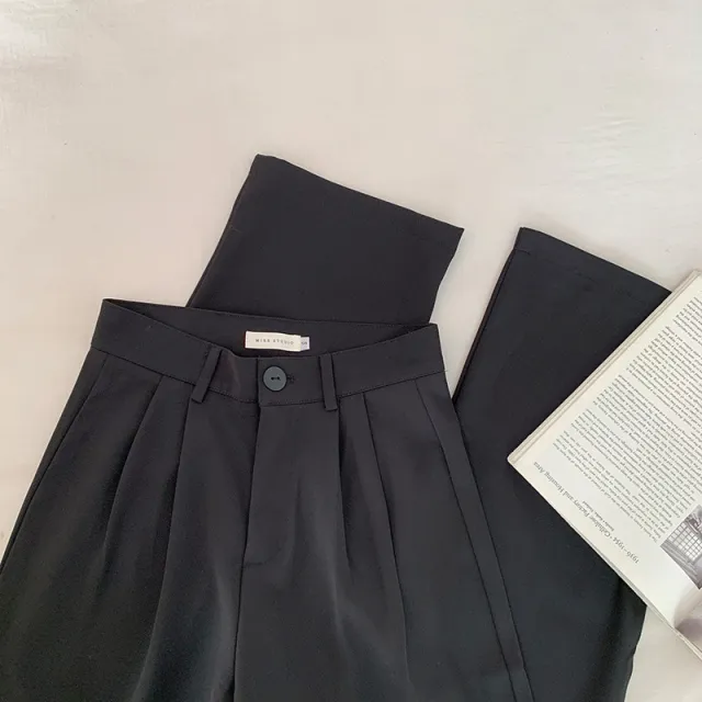 Beige Suit Straight Loose Black Drape Summer High Waist Mopping Casual Wide leg Pants Beige - Shop at LoveMi