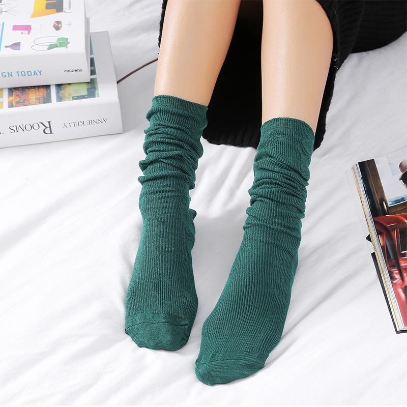 Women’s Thin Solid Color Retro Long Socks – Grass green, One Size