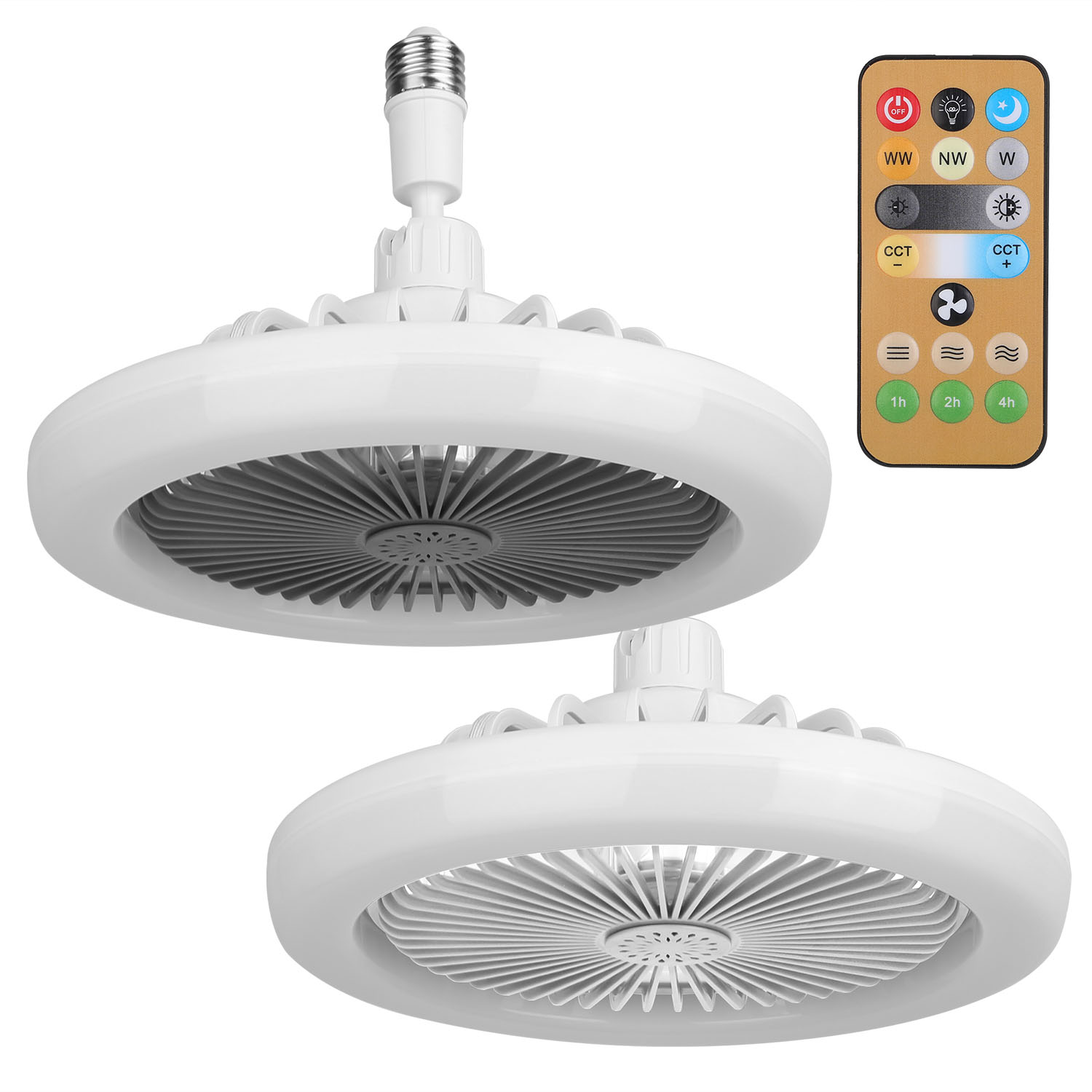 White-Grey Options — 1Pc Ceiling Fan With Lights Remote Control 9.44in E27 Socket Fanlight With Dimmable Dimming Light Color Brightness 3 Fan Speed Timer Function